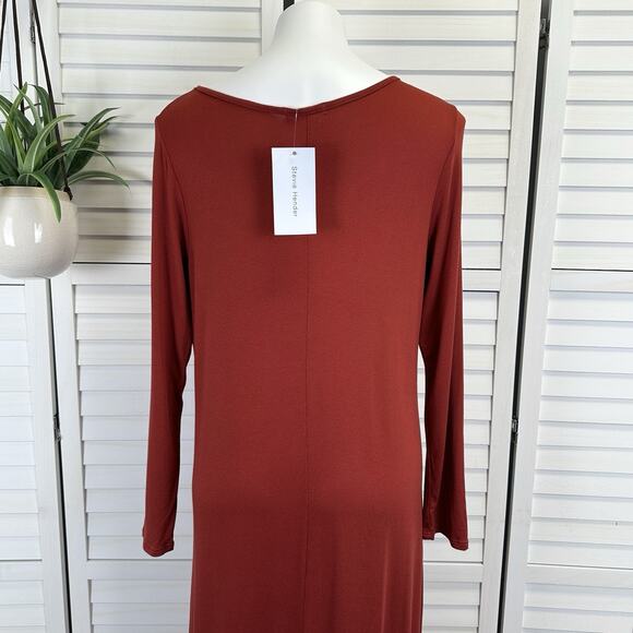 New Stevie Hender Brick Red Tiered Maxi Dress Long Sleeve Stretch Knit Size M - Picture 5 of 8